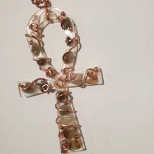 Copper wrapped ankh necklace with Crystals Stones of Your Choice