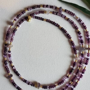 Purple and Gold Beaded Amethyst Crystal Waist Beads With Clasp