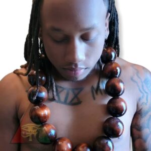 Akuma Fighter Reddish Brown Large Wooden Bead Necklace