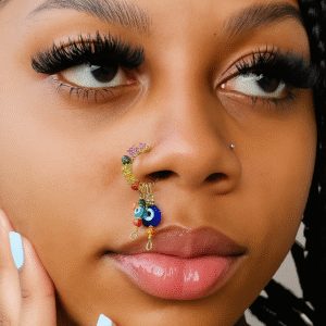 Dangling Evil Eye Chakra Nose Ring or Nose Cuff