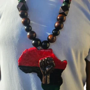 Abibifahodie Wooden Bead African Fist Necklace